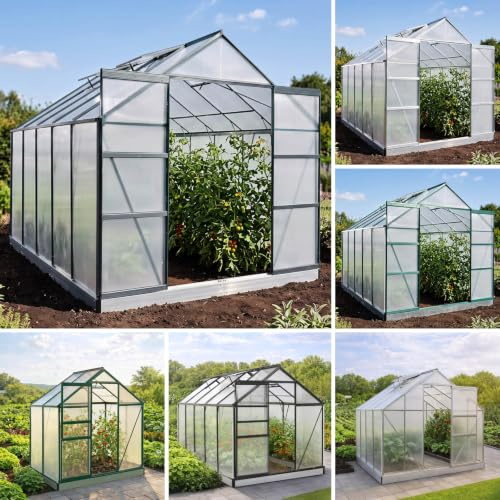 BRAST Gewächshaus Aluminium mit Fundament | TÜV geprüft | 42 Modelle | 130x190x195cm - 490x250x235cm, 6mm Hohlkammerplatten, rostfrei wetterfest temperaturbeständig | 310x250x235cm Grau