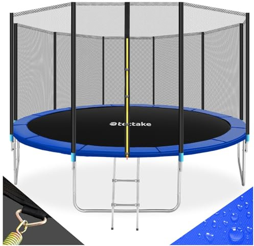 tectake® Studsmatta med skyddsnät, stege & kantskydd - utomhus/inomhus studsmatta för barn & vuxna