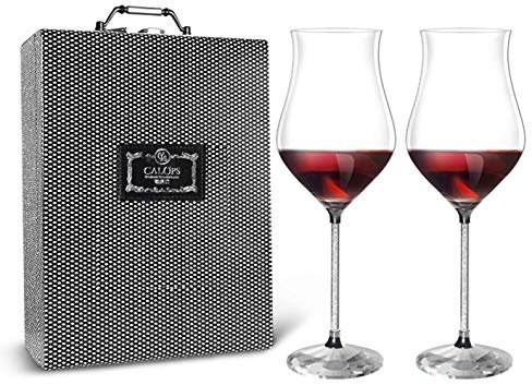 ZKHD Copa de Vino Borgoña de Lujo, Vidrio Transparente Cristal soplado a Mano (Conjunto de Caja de Regalo de 2,20 oz)