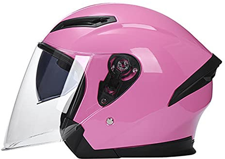 Erwachsener Motorradhelm mit Doppelvisier Jet-Helm Vintage Pilot Helmet, Bestehen Sie den Kollisionstest, um die Verkehrssicherheit zu Gewährleiste ECE-Zertifizierung,Dark pink,XXL