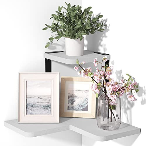 SRIWATANA Scaffale ad Angolo Legno Mensole da Muro Scaffale a Muro per il Soggiorno Camera da Letto Corridoio Bagno ecc. (Bianco)