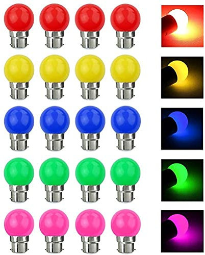 20 Pcs Coloured LED Light Bulbs, B22 3W Equivalent 30W 240LM B22 Bayonet Bulbs Garland, for Outdoor Indoor String, Christmas, Tree, Fairy Party Night Lights
