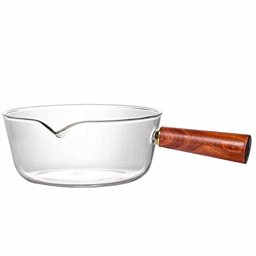 TAMUME Casserole en Verre avec Poignée en Bois ou à Lait (600ml)