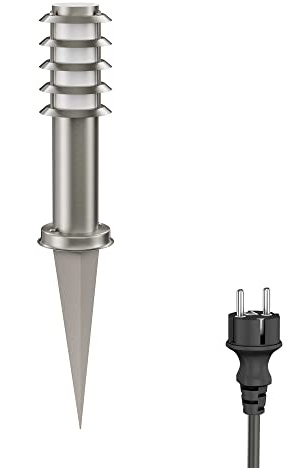ledscom.de Pollerleuchte PORU mit Erdspieß und 2m Kabel für außen, IP44, Gitter, 39cm, edelstahl, inkl. E27 Lampe max. 1020lm, weiß
