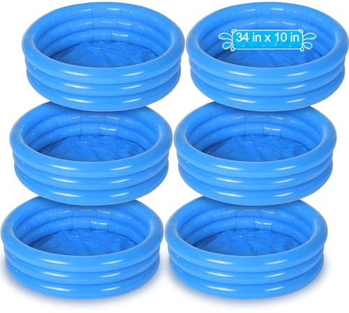 Jerify 6 Pack Kiddie Pool for Toddler 34 x 10 Inch Inflatable Kids Swimming Pool Small Baby Blow up 3 Rings Round Baby Padding Ball Pond for Indoor and Outdoor Water Game Play Center(Lively Style)