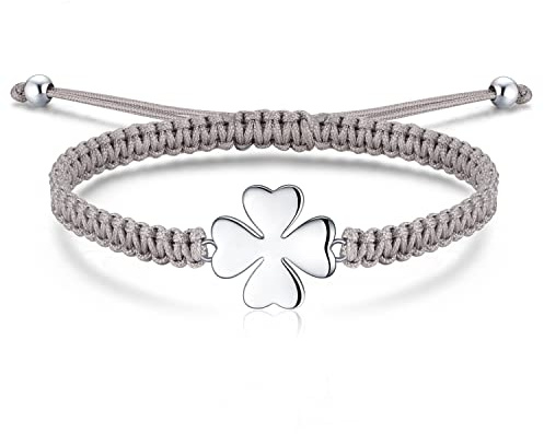Jrêveinfini Kleeblatt Armband Silber 925 Damen Mädchen, Kleeblatt Glücksbringer Prüfung Armband Mädchen Kinder, Personalisiert Armband Stoff, Geschenke für Frauen Mädchen mit Geschenkbox
