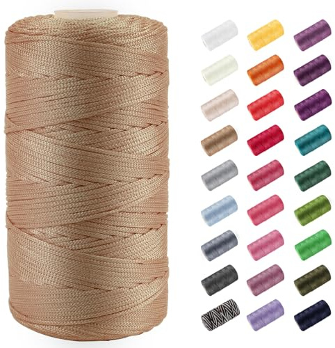 CAMAL Ficelle Nylon Fil Nylon 1.5mm Cordon Bracele 200m Corde Fine Corde pour Bracelet Fil Tressé pour Bricolage Artisanat, Bonnets, Sac Au Crochet (Café Clair)