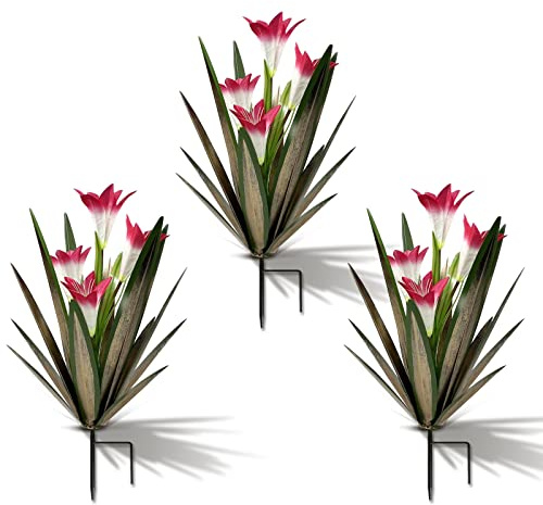 Homight Metall-Agavenpflanze, Outdoor-Dekoration, Lilie, mexikanische Hofkunst, Gartengeschenk, 3 große rote Lilien