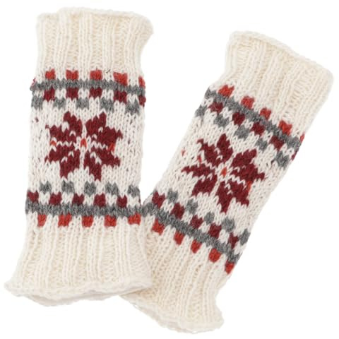GURU SHOP Handgestrickte Wollstulpen aus Nepal, Beinstulpen aus Schurwolle | Weiche Beinstulpen mit Norwegermuster, gefüttert mit Fleece, Unisex, warm und bequem für kalte Tage, fair gehandelt.