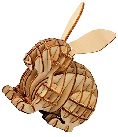 ibasenice Puzzle Créatif Sûr et Amusant pour Garçon et Filles 3D Lapin en Bois Jouet en Bois Modèle Éducatif Développement des Capacités Manuelles pour Bébé