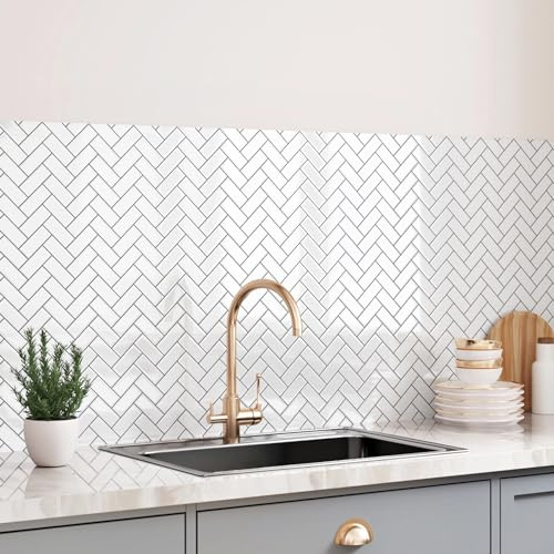 Yullpaper Vinilo Sazulejos Adhesivos Cocina Blanco Baldosas Adhesivas Pared Azulejos Adhesivos Baño Decoración Cocina Flexibles Losetas Autoadhesivas 3D Blanco Vinilo Pared Cocina 10 Piezas, 30 x 30cm