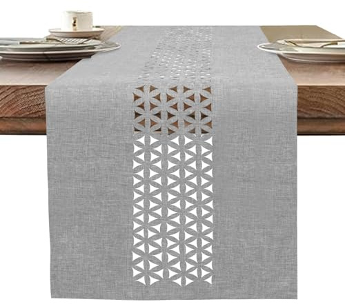 BAZIOE Lino Runner da Tavolo Grigio Moderno 183 x 35 cm Runner da Tavola Aspetto Lino Runner da Tavolo Lavabile e di Alta qualità per Decorazione della Tavola da Pranzo, Ristorante, Festa di Natale
