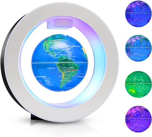 Ahilzam Magnetic Levitating Globe with O Shape Levitation and Multicolor LED Lights, Touch Control for Desk Decor