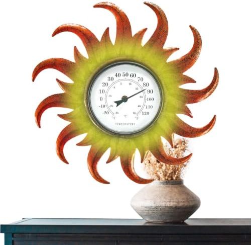 Sonnen-Terrassenthermometer, dekoratives Außen-Sonnenthermometer, dekoratives Wandthermometer, einzigartige Sonnenform-Terrassenthermometer für die Inneneinrichtung, keine Batterien erforderlich