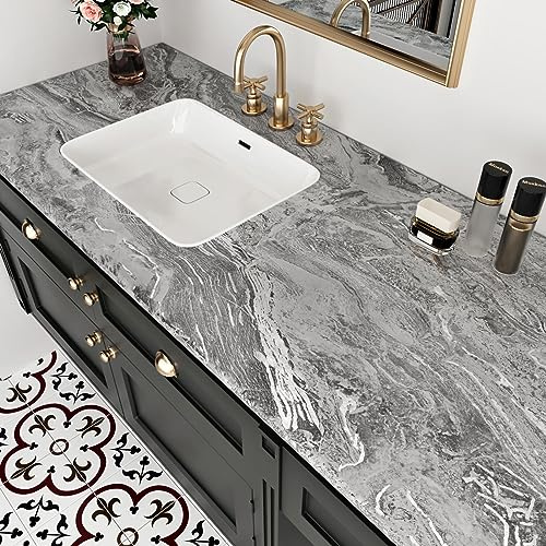 HotDecor Klebefolie Möbel Silbergraue Marmor Tapete für Wand Dekofolie Möbelfolie Grau Selbstklebend Folie Arbeitsplatte Küche Abwaschbare Tapete Küche Vintage Klebefolie Betonoptik 40cm X 200cm