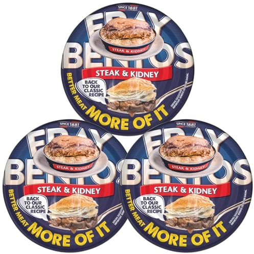 Lot de 3 paquets de tarte à la viande avec steak Bentos et rein 425 g