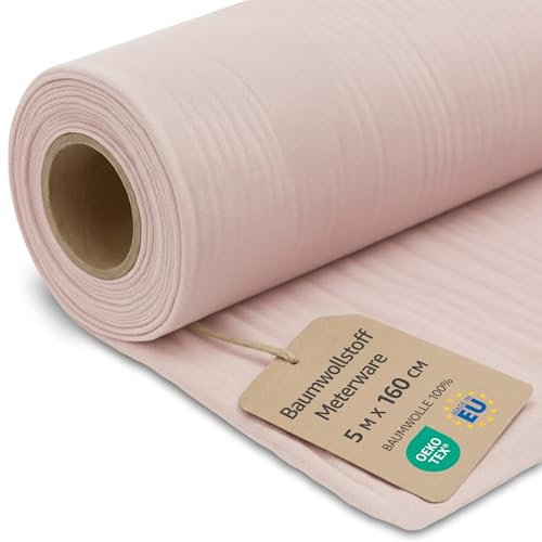 Stoff Meterware Baumwollstoff 5 M x 160 cm - Stoffe zum nähen aus reine baumwolle fabric futterstoff dekostoff für patchwork canvas und sewing nähstoff Oeko-Tex 9. Schmutziges Rosa