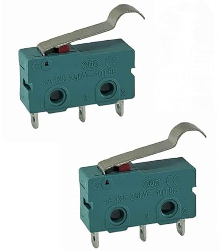 2 Stück, Mikrotaster 3 Pins 250V 5A, 2 Stellungen EIN/EIN Endschalter mit halbrundem Hebel Arm, Wechselschalter, Berührungsempfindliche Mikroschalter, für Mechanik, Elektronische Geräte, Automaten