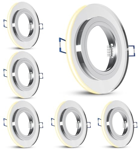 SSC-LUXon YAPU Glas Einbaustrahler 6er Set silber rund für GU10 | Sechs Deckenspots mit indirektem Licht - verspiegeltes Glas, für GU10 oder LED-Module, inkl. Fassung & Trafo (ohne Lampe)