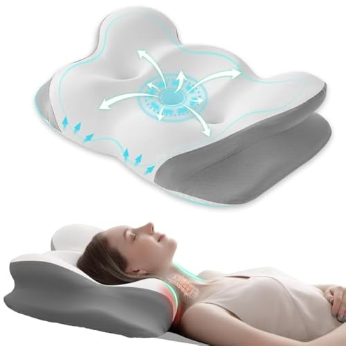 FUNCCUBE Nackenstützkissen – Memory-Schaum-Kissen zur Schmerzlinderung beim Schlafen mit kühlendem Kissenbezug, ergonomische Kontur, geruchloses Bettkissen für Rücken, Seite, Schulter, Bauchschläfer,