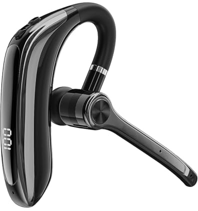 Bluetooth Headset with Microphone Hands Free Earpiece Wireless Headset with Mic Bluetooth Phone Earpiece Single Ear Headphones Ear Piece Work Headphones ENC Wireless Earbuds Hook Earphones for Driving