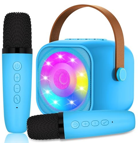 Karaoke Enfant avec 2 Microphones, Microphone Karaoké sans Fil, Haut-Parleur Bluetooth avec Micro, Jouet de Machine Karaoké avec LED Lumière pour Enfant Adulte Fille Cadeau Chanter