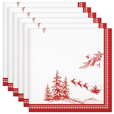 Arquiel Servietten Weihnachten Baum 6er-Set, Stoffservietten 100% Baumwolle Rot Weiches Hochwertige Wiederverwendbare Esstisch Servietten für Weihnachten Küche Haushalt Party(45×45cm)
