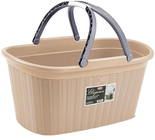 Wäschekorb 35L Beige mit 2 Henkeln 57,5x37x29cm Löcher Tragekorb Kunststoff