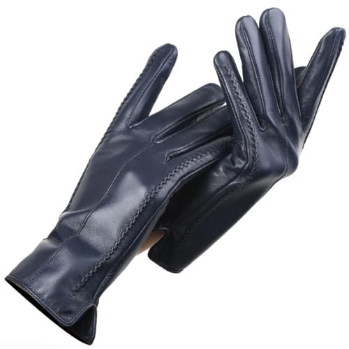 Damen Lederhandschuhe Hellgrau 9 Warme Winterfäustlinge Schaffell Handschuhe, dunkelblau, 8.5