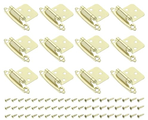 sourcing map Inset Hinges, 12Pcs 1/2 Overlay Semi-Concealed Face Mount Cabinet Hinges with Screws, Self-Closing, Golden