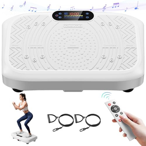 Vibration Plate Exercise Machine Weight Loss, Full Body Workout Vibration Plate Lymphatic Drainage, 199 Adjustable Speeds Power Shaping Vibrating Plate 450 Lbs Capacity Fitness Platform White
