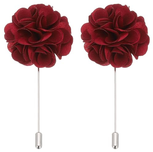 PATIKIL Pin de Boutonniere de Flor, 2 Pcs Broche de Solapa para Hombres Flor de Camelia para Traje Boda Graduación Aniversario Broche Accesorios de Traje de Graduación, Rojo Vino