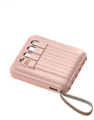 20000 mAh Power Bank bärbar batteriladdare, snabb laddning, snabbladdning av mobiltelefon Power Bank, 4 Mobil Strömkablar (rosa)