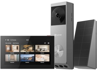 EZVIZ 2K Dual-Lens Video Doorbell Camera with Monitor Touch Screen with Ringtone, Human/Package Detection, Solar Panel Included, Colour Night Vision, Live View Playback, 2-Way Talk (SD7 EP3X Pro Kit)