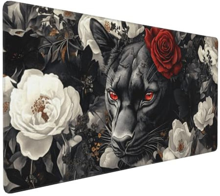 Gaming Mauspad XXL Rose Mousepad 1000x500x4mm Leopard Verlängertes Mauspad Schreibtischauflage,Genähte Kanten Mauspad,Verbessert Präzision und Geschwindigkeit Wasserdicht Geeignet für Büro und Spiele