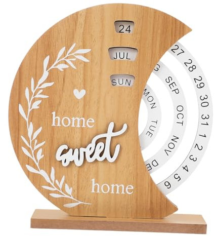 NUOBESTY Kreativer Rotierender Holzdisk Kalender Dauerhaftes Tischkalender-design Einzigartige Mondform Für Büro Und Wohnraumdeko Für Geschenkideen