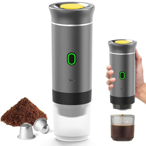 Kouamor Portable Espresso Maker, Portable Coffee Maker, Espresso Machine, 3-In-1 Electric Coffee Machine, Large Capsule, Small Capsule, Coffee Powder, for Camping, RV, Office, Home, Car (grey)
