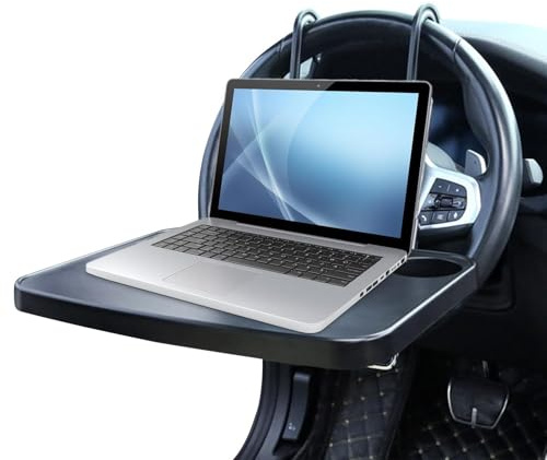 Escritorio de Coche para Volante, Bandeja de Asiento Plegable | Ordenador portátil Multifuncional, Bandeja para Comer y Escribir, Ideal para Trabajar en el Coche, con Soporte para Tazas y tabletas