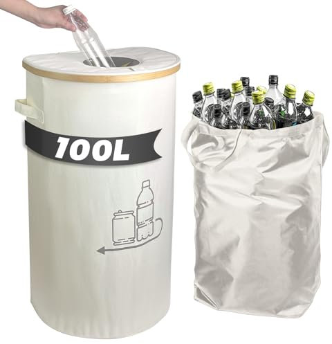 MidingChai Récipient de collecte de bouteilles consignées de 100 l avec couvercle, grand récipient de collecte de marchandises vides et de rangement en verre usé, collecteur de bouteilles avec trou