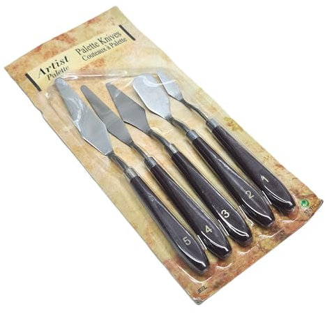 5 Piece Painting Knife Set Palette Stainless Steel Pallet Knives Mixing Scraper for Oil Acrylic Art with Wooden Handle
