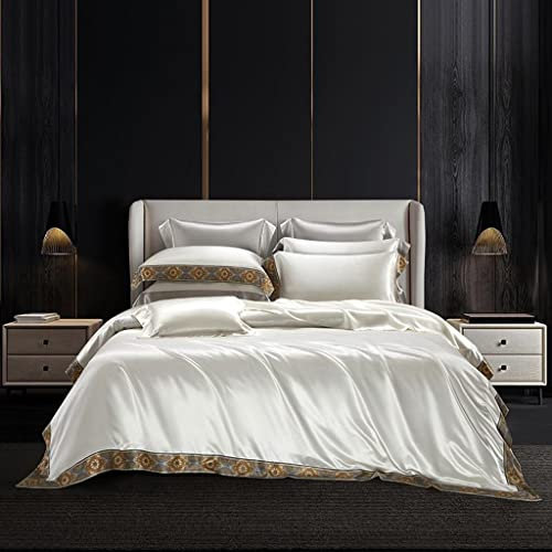 BXGGXBYSW Bed Items Vierteiliges Set Einfacher Bettlaken-Bettbezug Nackter Schlaf Seidig Glatter Bettbezug Seidenbettwäsche (D 220 * 240 cm) (Argento 220 * 240 cm)