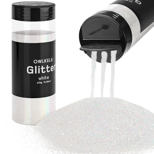 OWLKELA 170 g feiner Glitzer, weißes Glitzerpulver für Sesin, Kunst & Handwerk, Nägel, Haar, Gesicht, Körper, Schleim, Festival-Kosmetikpulver zum Malen, Kerzen-/Seifenherstellung, Wachsen