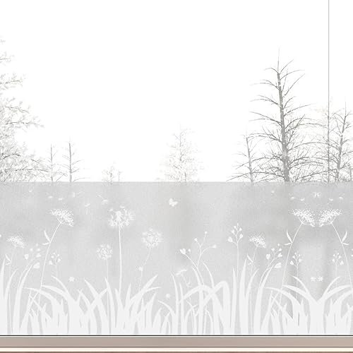 TranRantic Fensterfolie Blickdicht, 300 × 44,5cm Sichtschutzfolie Fenster Löwenzahn-Muster, Fenster Milchglasfolie, Selbstklebend Blickdicht Sichtschutzfolie für Wohnzimmer Büro Küche