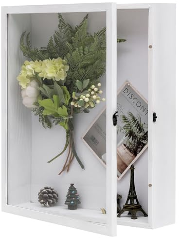 Muzilife Extra Large 16x20 Shadow Box Frame, 3.54 Deep Display Case with Linen Back & Solid Wood Frame, 8 Pins for Jerseys, Flowers, Wedding Keepsakes, Kids' Mementos, Tickets & Photos, White