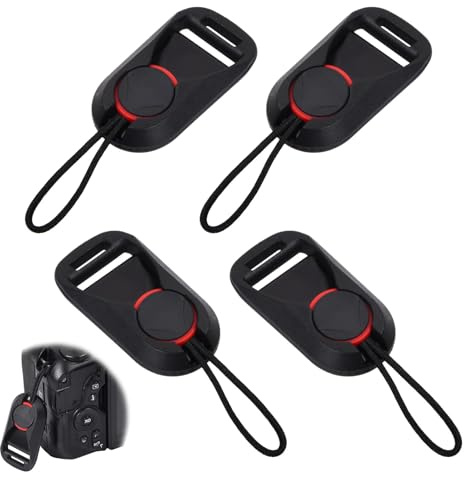 4 Pack Camera Strap Quick Release Buckles, Black Universal Camera Neck Shoulder Strap Rapid Connectors, Durable Plastic & Nylon Quick Release Loops Clips, Fits Straps Up to 20mm Wide for Most Cameras