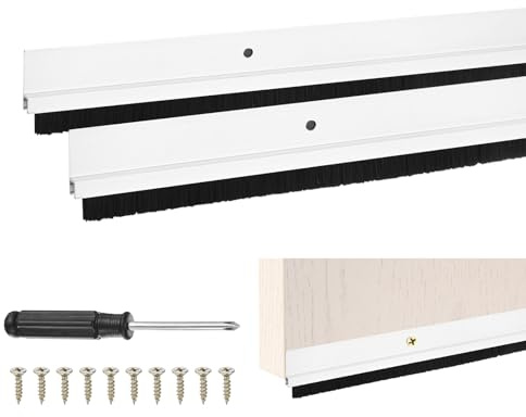 M METERXITY Pack De 2 Escobillas Para La Parte Inferior De La Puerta, 39 L X 1.4 A Base De Aleación De Aluminio En Forma De H Con Cerdas De Nylon De 0.4 [Plateado]