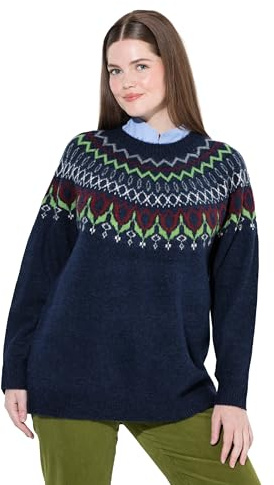 Ulla Popken Pull norvégien pour Femme, Marine, 58-60