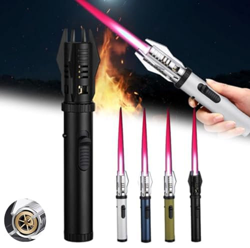 Luxblaze Windproof Lightsaber Lighter with Safety Lock,Portable Torch Lighter,Bright Fire Lighters with Adjustable Red/Blue Jet Flame,Refillable Butane Gas Cool Lighters for Campfires BBQ Camping(Blac