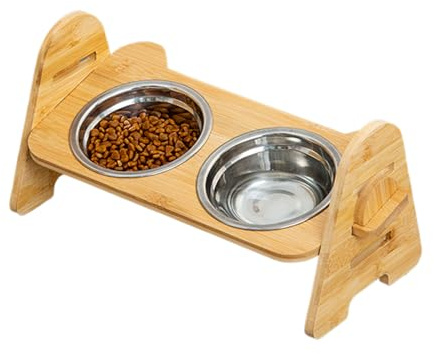 Dog Feeding Bowl Stand Height Adjustable Food and Water Dispenser Wooden Serving Station for Home Garden
