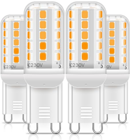 Bombillas LED G9 2700K 3W equivalentes a una bombilla halógena de 50W | fuente de luz LED G9 CA 230V mini bombilla incandescente 560LM 4 unidades blanco cálido